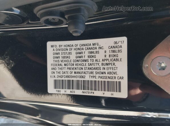 2HGFC4B05HH310062 2017 HONDA CIVIC Black ძრავის განყოფილების ხედი