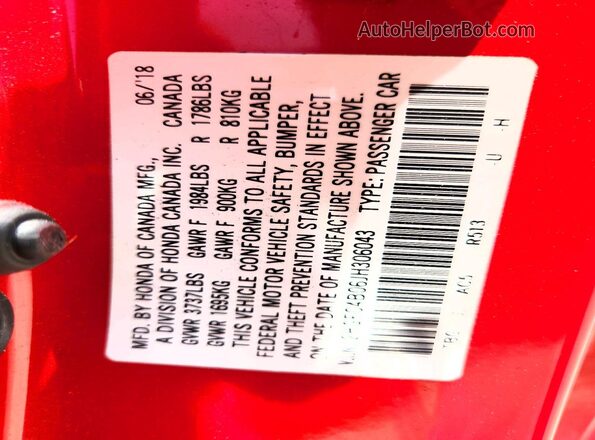 2HGFC4B06JH306043 2018 HONDA CIVIC Red Widok komory silnika