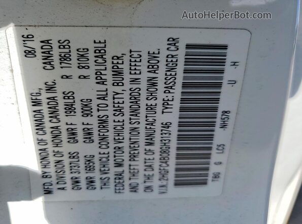 2HGFC4B08GH313746 2016 HONDA CIVIC White VIN sticker view