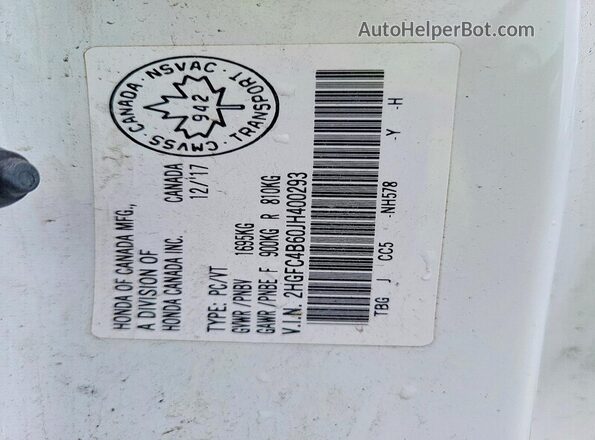 2HGFC4B60JH400293 2018 HONDA CIVIC White Engine compartment view