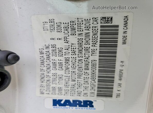 2HGFC4B66KH308879 2019 HONDA CIVIC White 