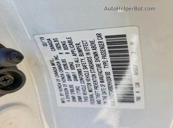 2HGFC4B82KH304183 2019 HONDA CIVIC White 