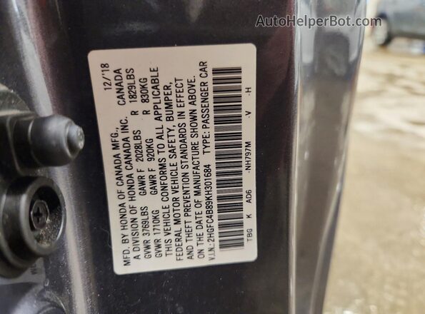 2HGFC4B89KH301684 2019 HONDA CIVIC Gray Widok komory silnika