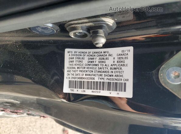 2HGFC4B89KH303936 2019 HONDA CIVIC Black Widok komory silnika