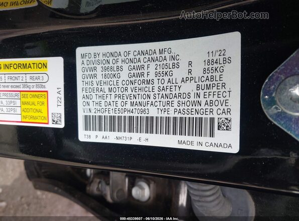 2HGFE1E50PH470963 2023 HONDA CIVIC SI Black 