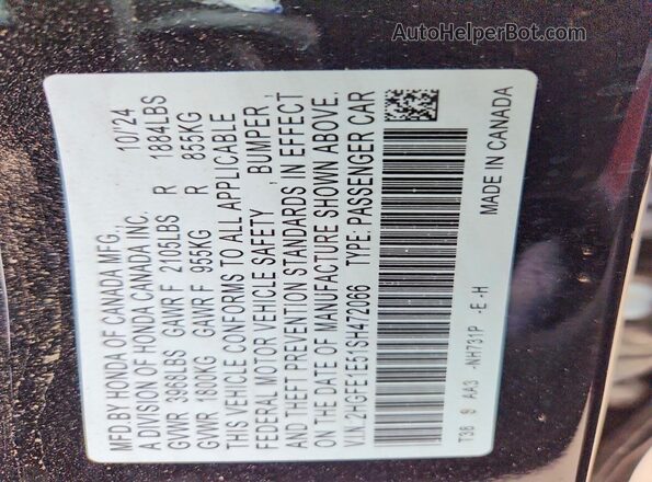 2HGFE1E51SH472066 2025 HONDA CIVIC Black Вид наклейки з VIN-кодом