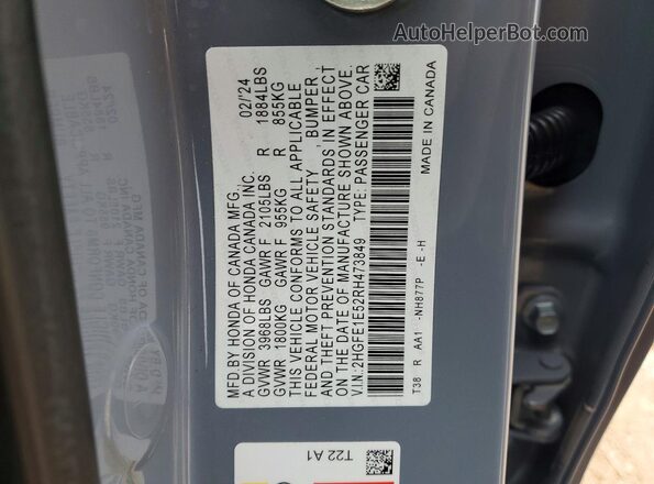 2HGFE1E52RH473849 2024 HONDA CIVIC Gray ძრავის განყოფილების ხედი