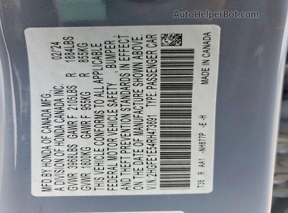 2HGFE1E54RH473691 2024 HONDA CIVIC Blue 