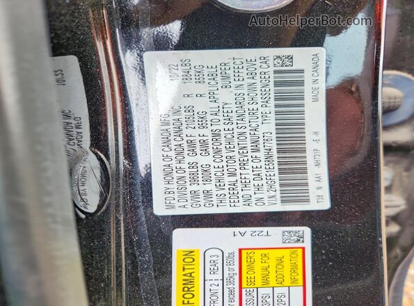 2HGFE1E58NH477673 2022 HONDA CIVIC Black Engine compartment view