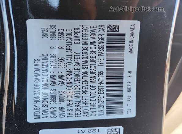 2HGFE1E59TH471765 2026 HONDA CIVIC Black 