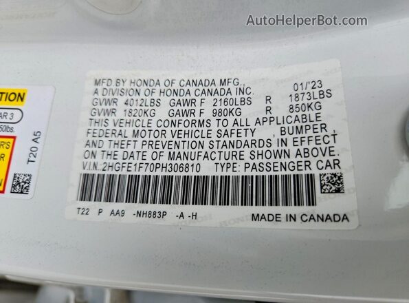 2HGFE1F70PH306810 2023 HONDA CIVIC White 