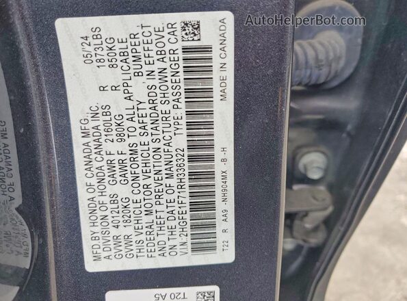 2HGFE1F71RH336322 2024 HONDA CIVIC Серый Вид подкапотного пространства