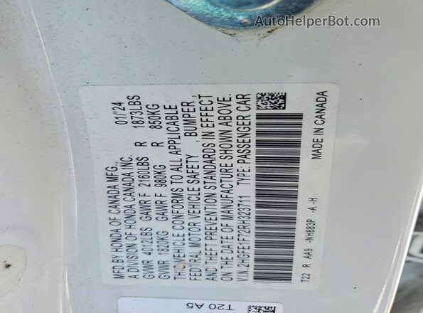 2HGFE1F72RH323711 2024 HONDA CIVIC White Вид підкапотного простору