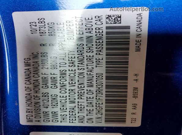 2HGFE1F73RH307050 2024 HONDA CIVIC Blue 