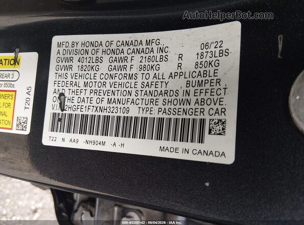 2HGFE1F7XNH323109 2022 HONDA CIVIC Gray Engine compartment view
