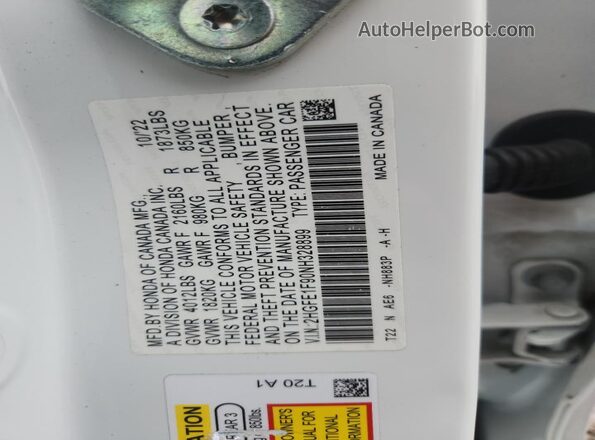 2HGFE1F90NH328899 2022 HONDA CIVIC White Вид підкапотного простору