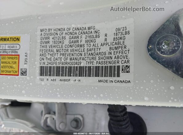 2HGFE1F90RH303829 2024 HONDA CIVIC White ძრავის განყოფილების ხედი
