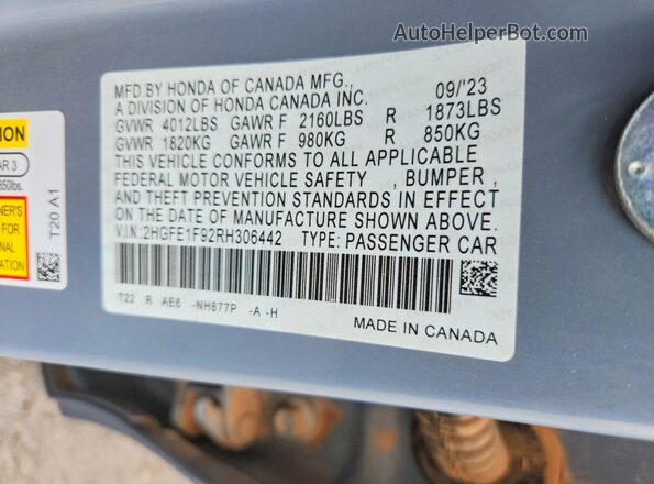 2HGFE1F92RH306442 2024 HONDA CIVIC Gray 