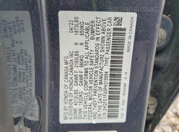 2HGFE1F93PH315664 2023 HONDA CIVIC Charcoal 
