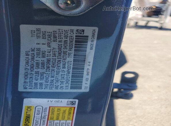2HGFE1F94PH301272 2023 HONDA CIVIC Gray Vista de la etiqueta del VIN