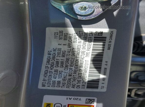 2HGFE1F94RH313117 2024 HONDA CIVIC Silver Вид наклейки з VIN-кодом