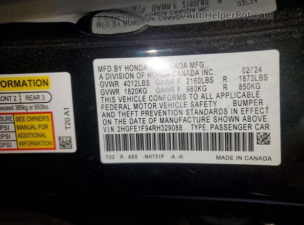 2HGFE1F94RH329088 2024 HONDA CIVIC Black 