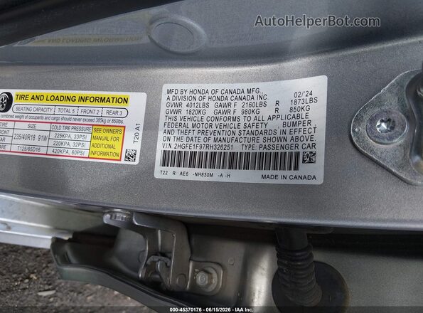 2HGFE1F97RH326251 2024 HONDA CIVIC Gray Vista del compartimento del motor