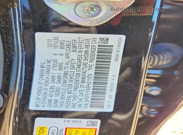 2HGFE1F98PH311979 2023 HONDA CIVIC Black Շարժիչի բաժամունքի տեսք
