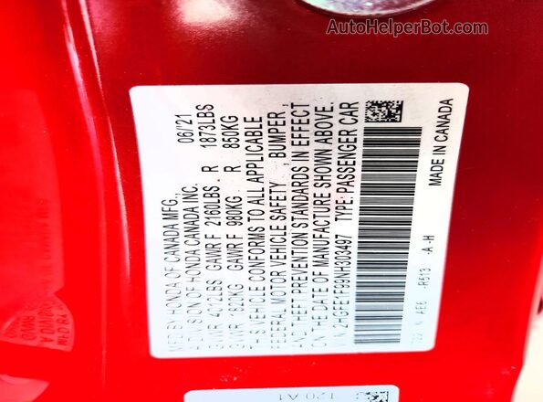 2HGFE1F99NH303497 2022 HONDA CIVIC Red Vista del compartimento del motor