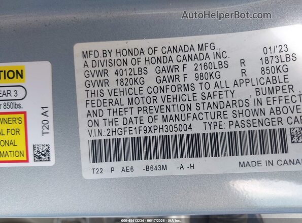 2HGFE1F9XPH305004 2023 HONDA CIVIC Silver Вид підкапотного простору