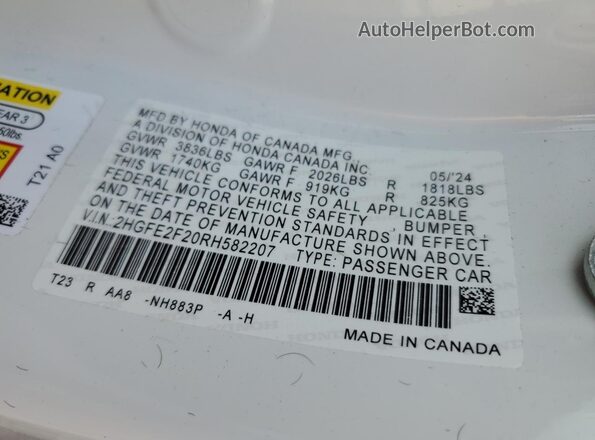 2HGFE2F20RH582207 2024 HONDA CIVIC White 