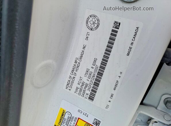 2HGFE2F22NH100007 2022 HONDA CIVIC Белый 