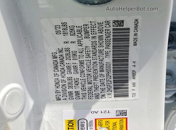 2HGFE2F22PH553031 2023 HONDA CIVIC Белый 