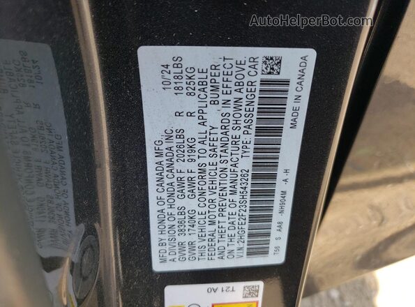 2HGFE2F23SH543262 2025 HONDA CIVIC Gray VIN sticker view