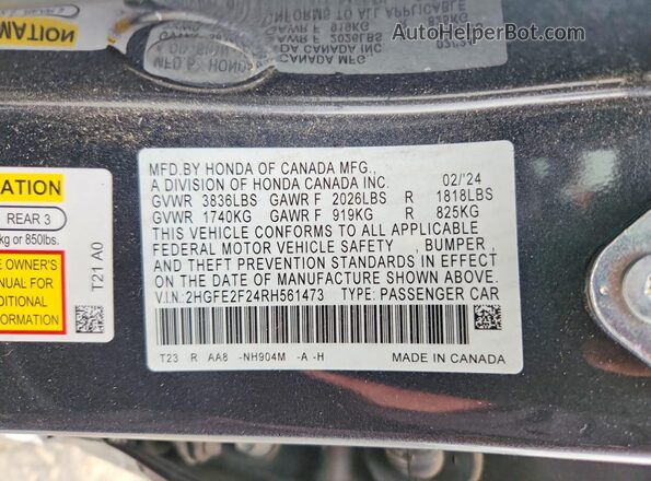 2HGFE2F24RH561473 2024 HONDA CIVIC Gray 