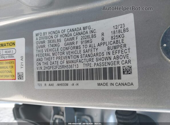 2HGFE2F25RH536713 2024 HONDA CIVIC Gray Вид підкапотного простору