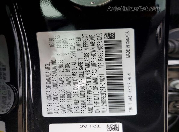 2HGFE2F25TH578211 2026 HONDA CIVIC Black Widok naklejki z numerem VIN