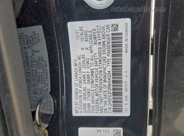 2HGFE2F26NH540294 2022 HONDA CIVIC Черный 