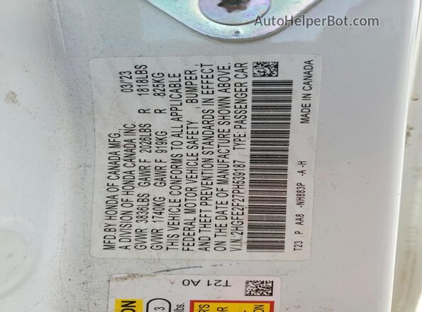 2HGFE2F27PH539187 2023 HONDA CIVIC Белый 