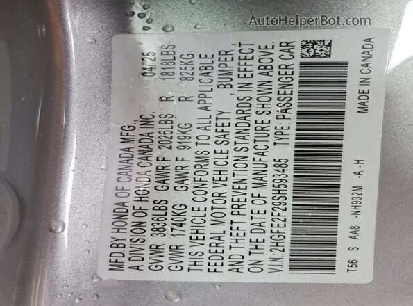 2HGFE2F29SH593485 2025 HONDA CIVIC Silver Engine compartment view