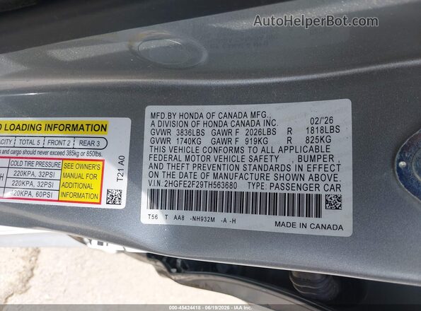 2HGFE2F29TH563680 2026 HONDA CIVIC Silver Engine compartment view