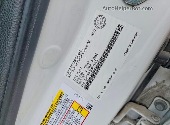 2HGFE2F2XNH123552 2022 HONDA CIVIC White Widok komory silnika