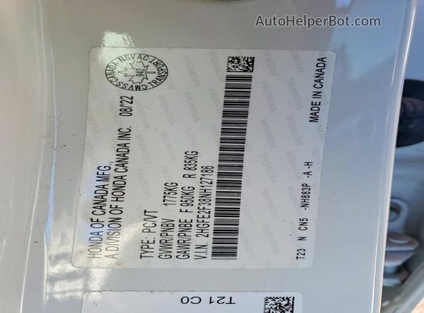 2HGFE2F38NH127186 2022 HONDA CIVIC White 