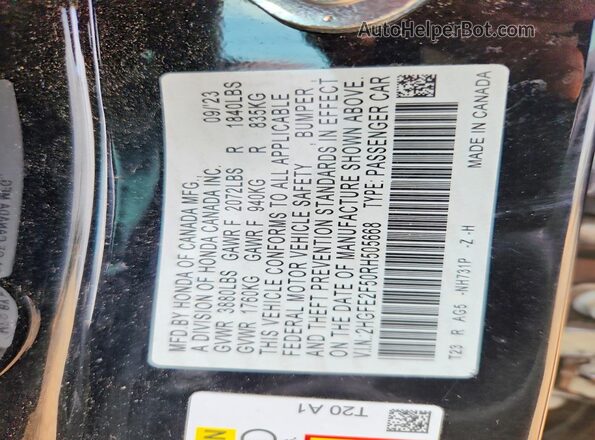 2HGFE2F50RH505668 2024 HONDA CIVIC Black Շարժիչի բաժամունքի տեսք