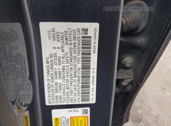 2HGFE2F50RH513706 2024 HONDA CIVIC Gray 
