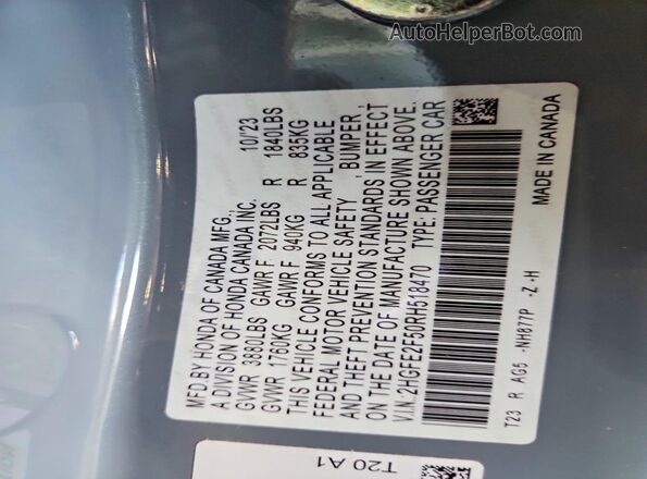 2HGFE2F50RH518470 2024 HONDA CIVIC Blue 