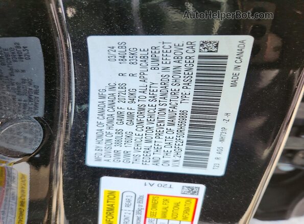 2HGFE2F50RH569886 2024 HONDA CIVIC Black Widok komory silnika