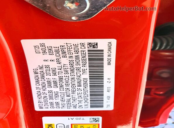 2HGFE2F50TH506438 2026 HONDA CIVIC Red 