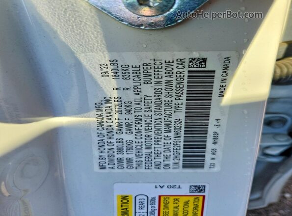 2HGFE2F51NH602324 2022 HONDA CIVIC Белый Вид подкапотного пространства