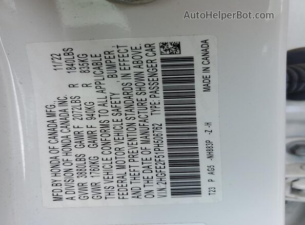 2HGFE2F51PH506762 2023 HONDA CIVIC White 